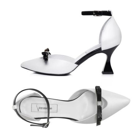 Pantofi stiletto eleganți din piele naturală alb și negru, realizați la comandă, Veronesse Lidia